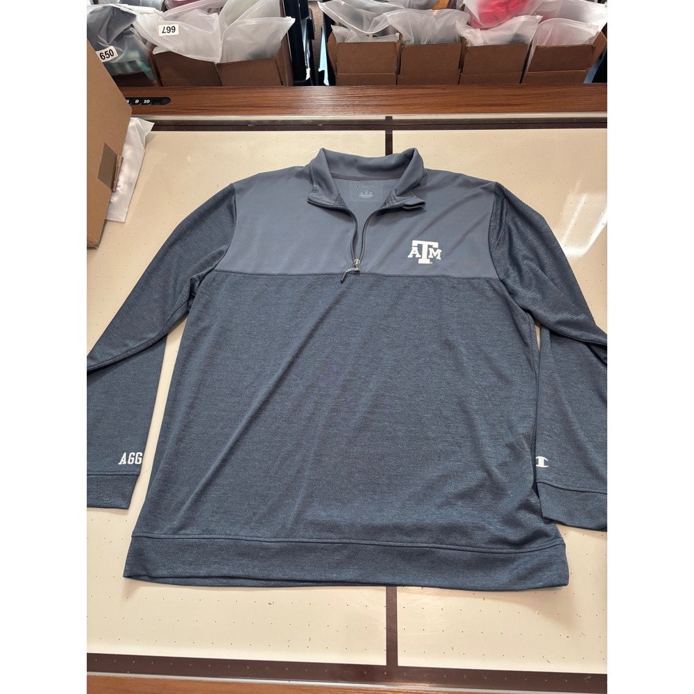 207 Champion Texas A&M Aggies Mens XL Quarter Zip Pullover Gray Heathered Logo
